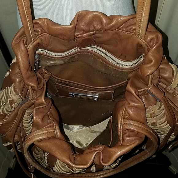 Elie Tahari Cognac Woven Vintage Leather Bag - Picture 3 of 6